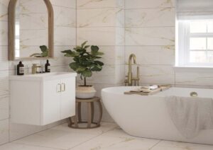 Contemporary Bath Vanity in Surrey home, installed by professional bathroom fitters.